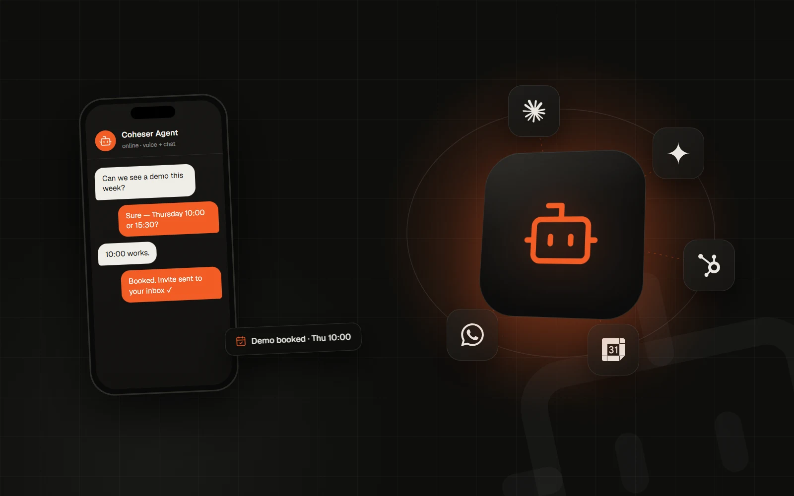 AI agent chat booking a demo, with Claude, Gemini, HubSpot and Calendar integrations