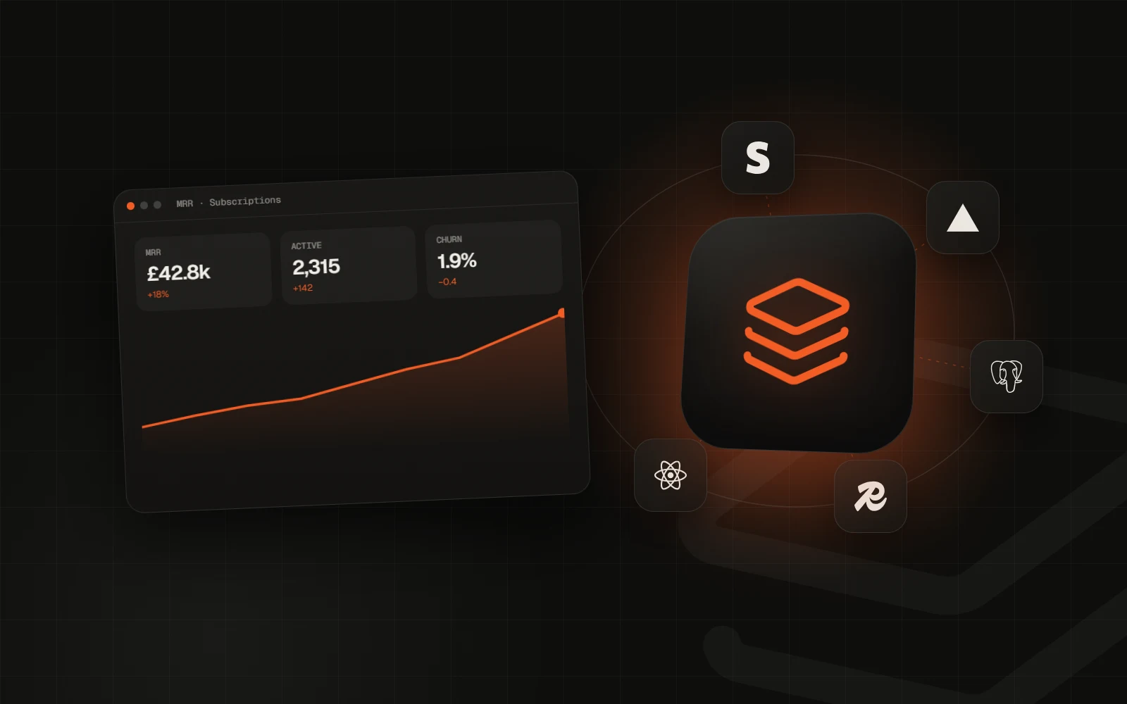 SaaS dashboard showing MRR and subscriptions