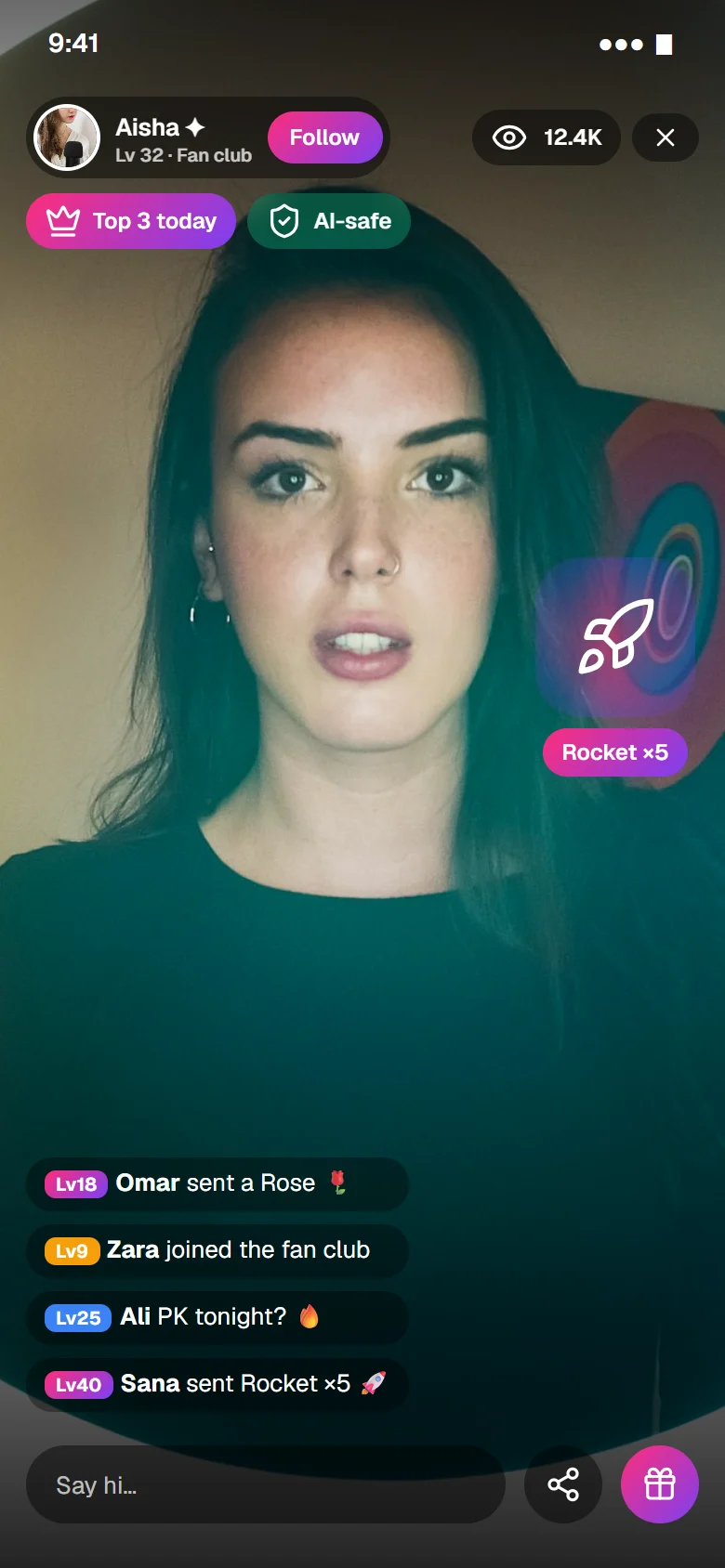 Bee Live live room with comments and gifts