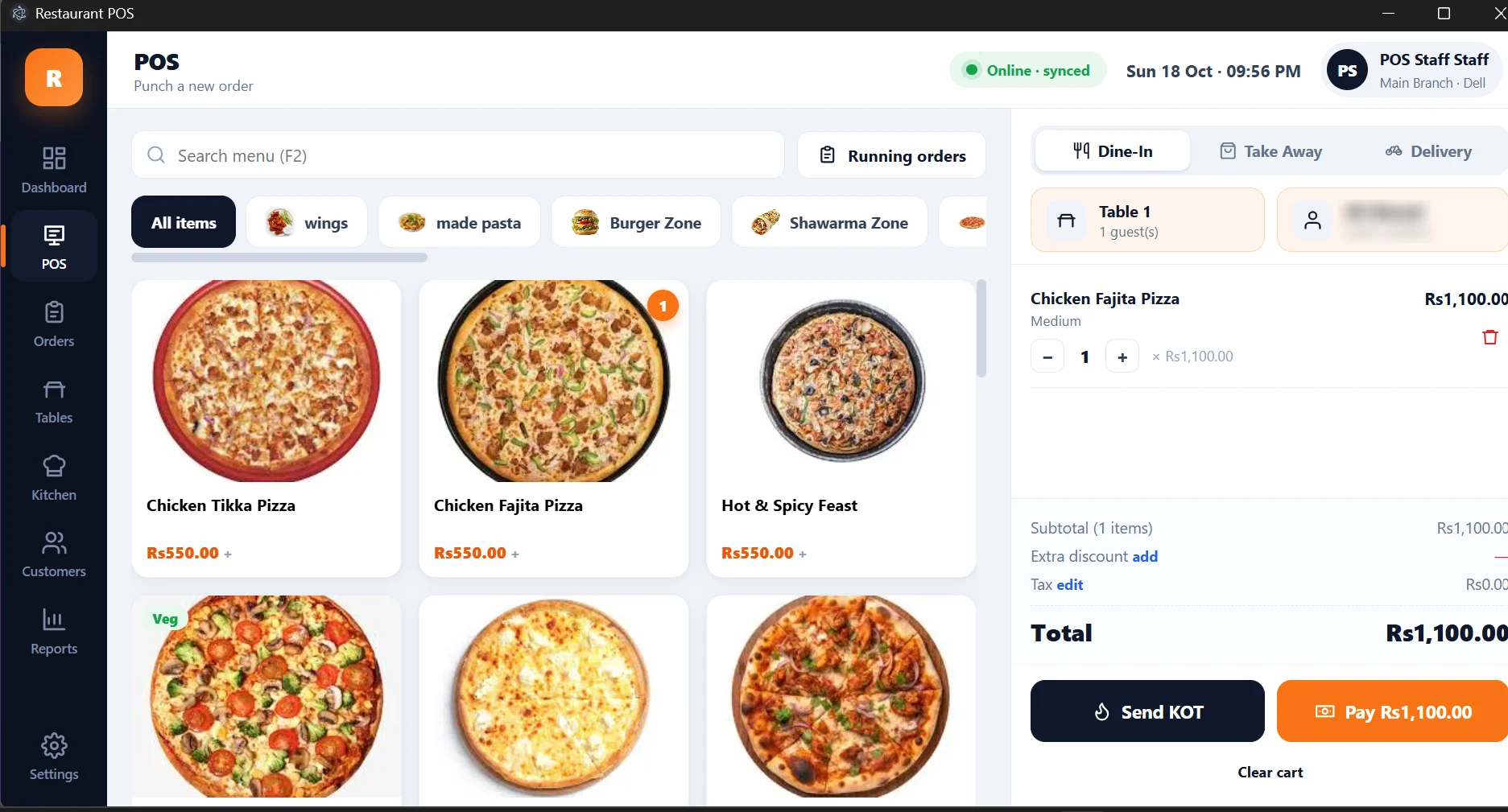 Coheser Restaurant ERP POS screen