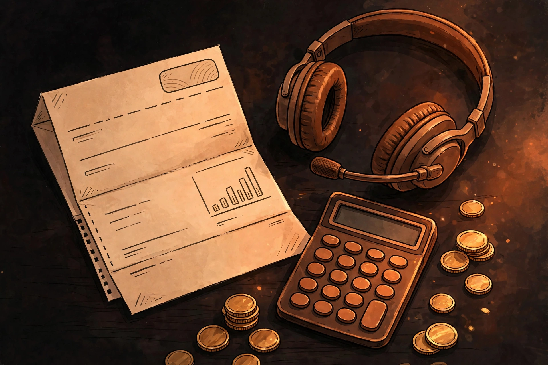 Monthly cost breakdown illustration for an AI calling agent: headset, bill and calculator