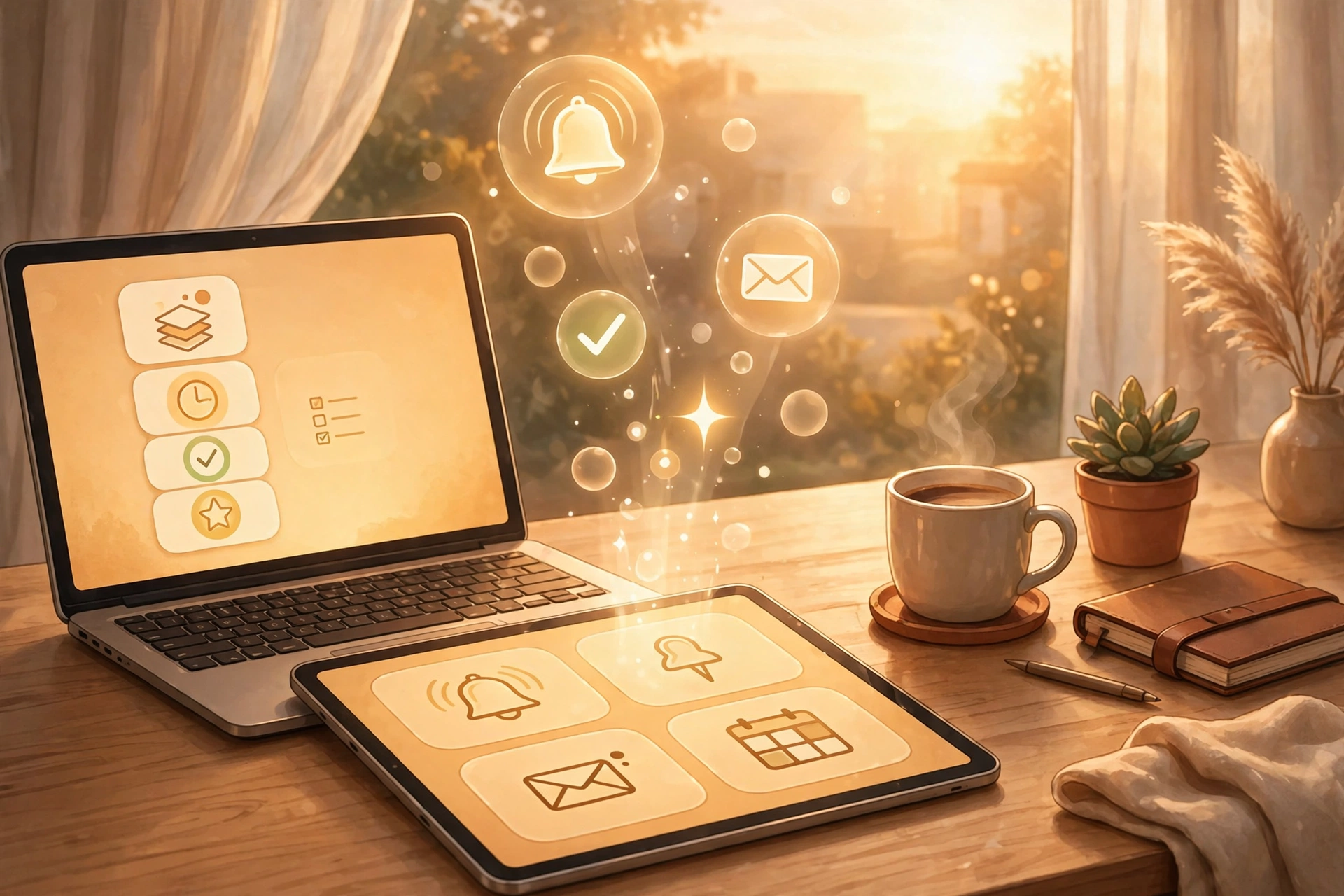 Proactive agent illustration: a morning briefing dashboard surfacing tasks for a business owner