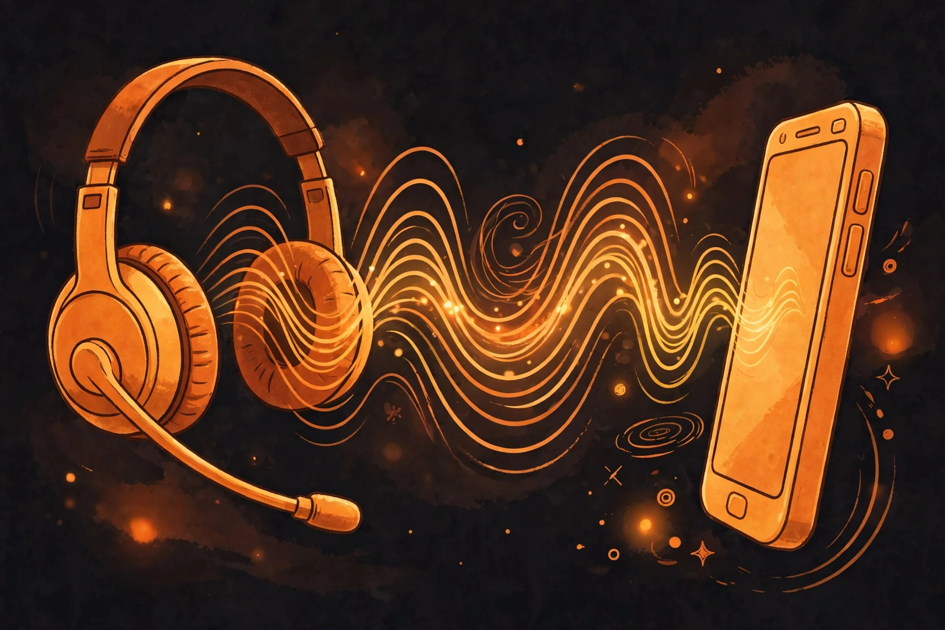 Full-duplex voice conversation illustration: a caller talking while the AI listens and replies
