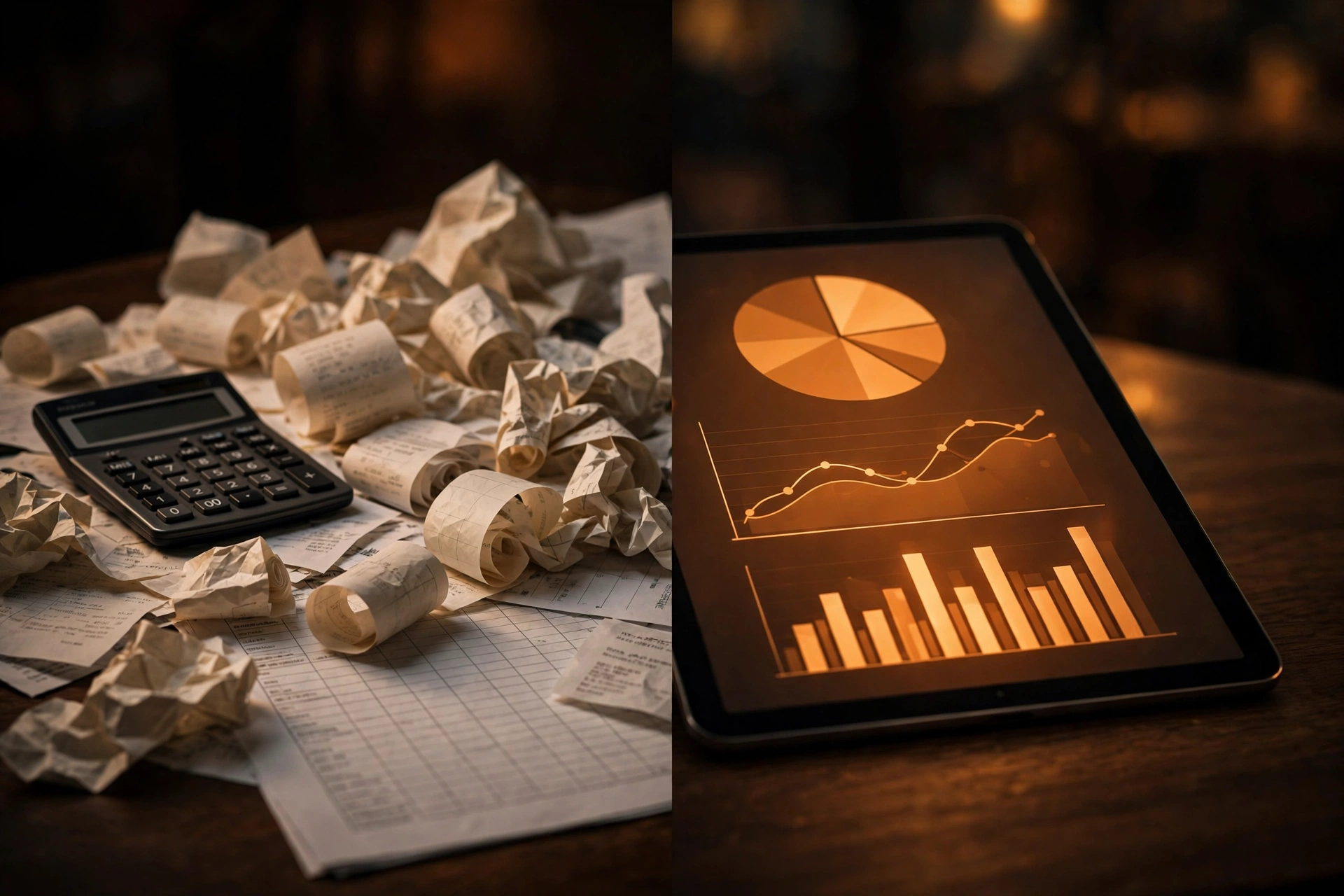 Spreadsheet vs restaurant ERP comparison: manual Excel work replaced by live dashboards, stock and billing