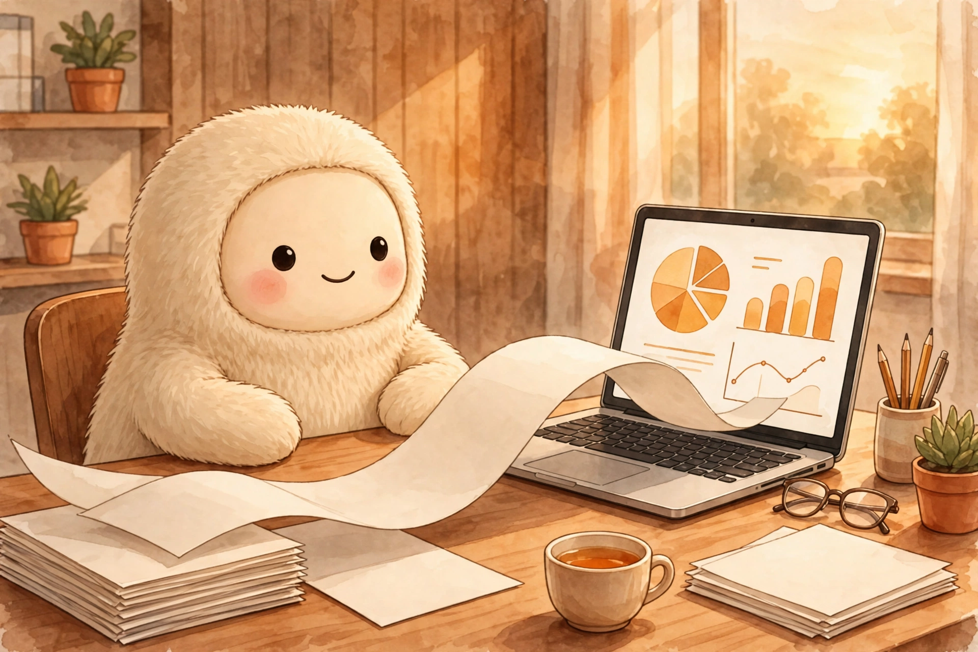 Business automation illustration: an AI agent processing invoices and documents into software