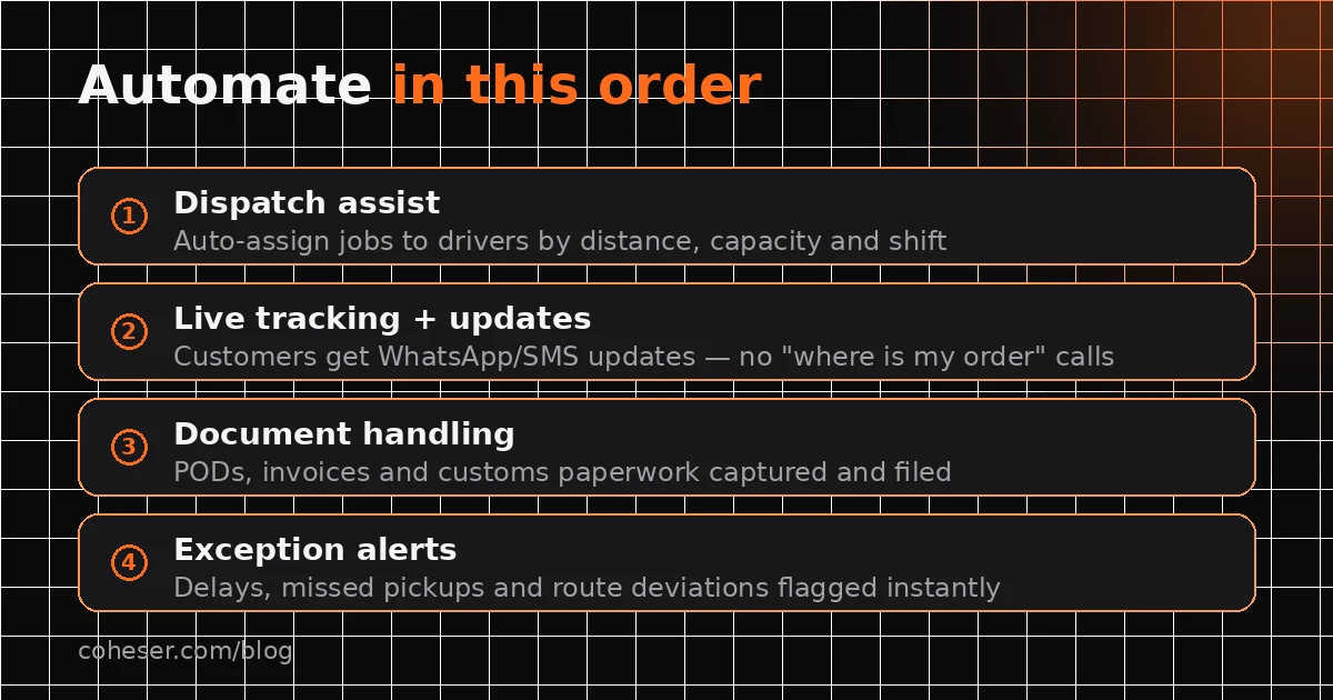 AI automation for logistics: dispatch board, live tracking and automated customer updates