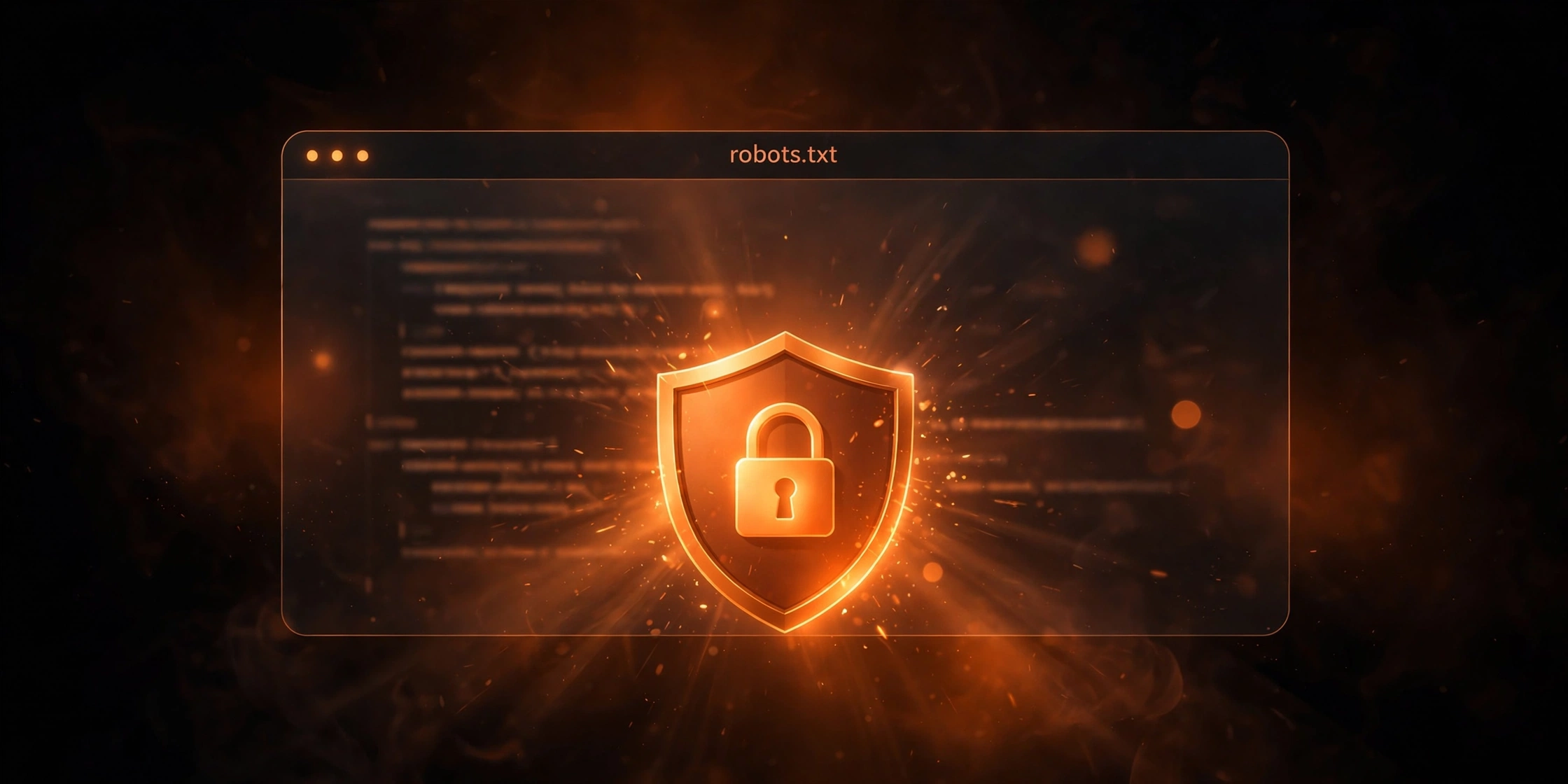 Glowing shield over a browser window showing a robots.txt file